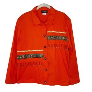 Amy Jess Vintage Woman’s Button Up Orange Western Embellished Jacket Sz Large
